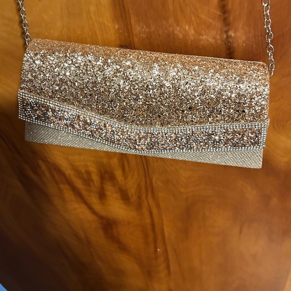 David's Bridal Handbags - Elegant Rose Gold Glitter Clutch